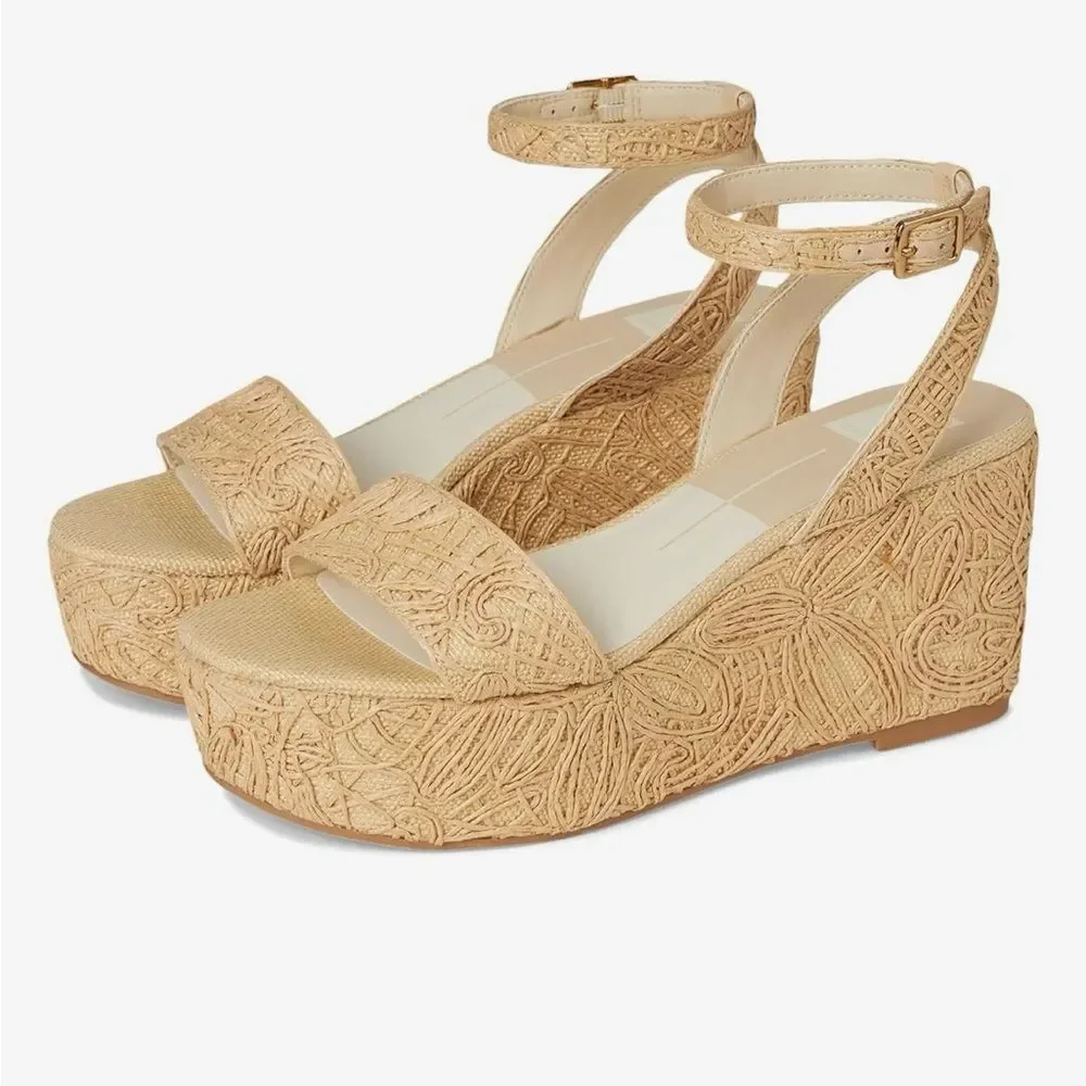 Dolce Vita Talisa Platform Wedges-Beige Textured Sandal Sz 6 Excellent Condition